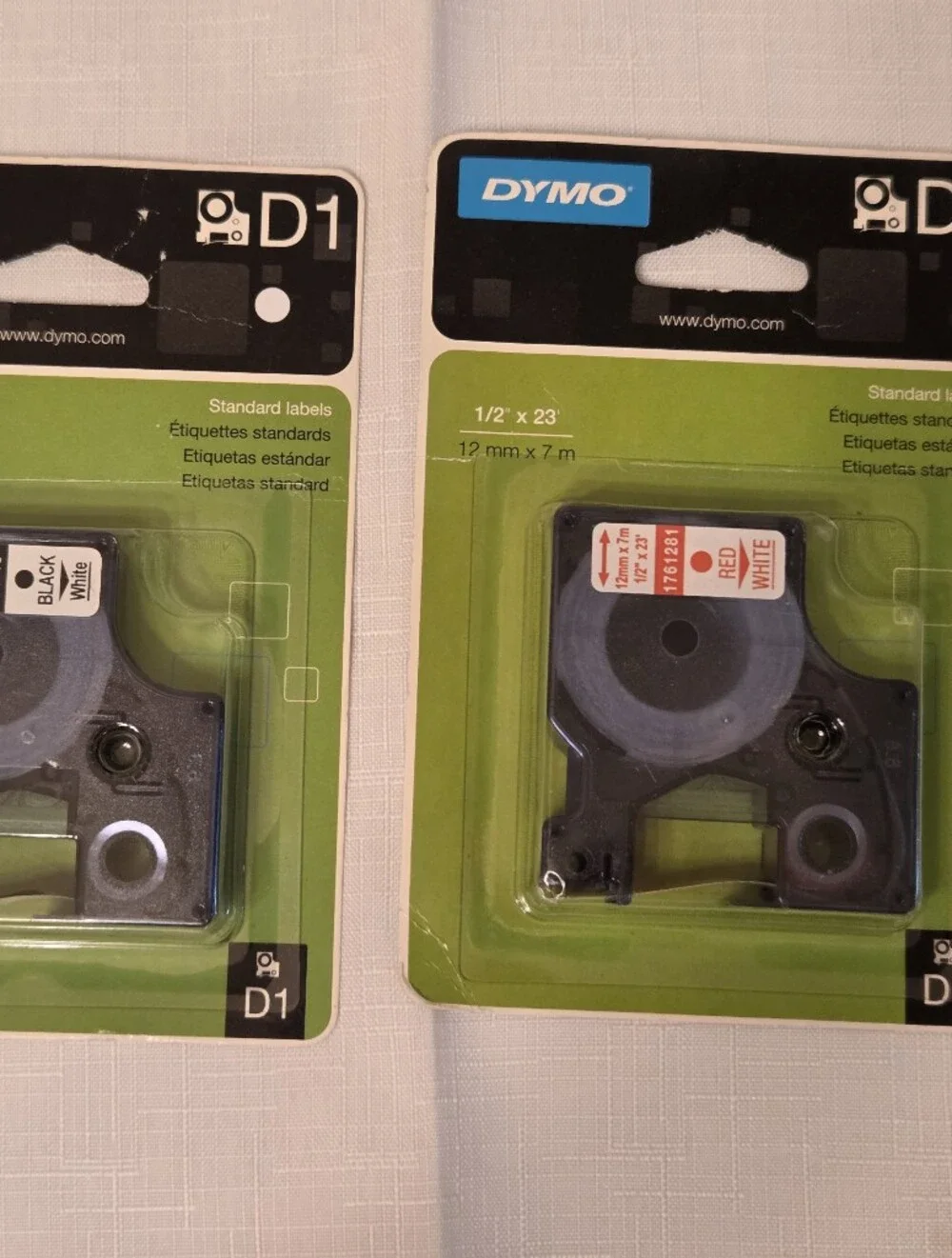 Dymo Labels D1 Two Packs New 1 Red/White & 1 Black/ White